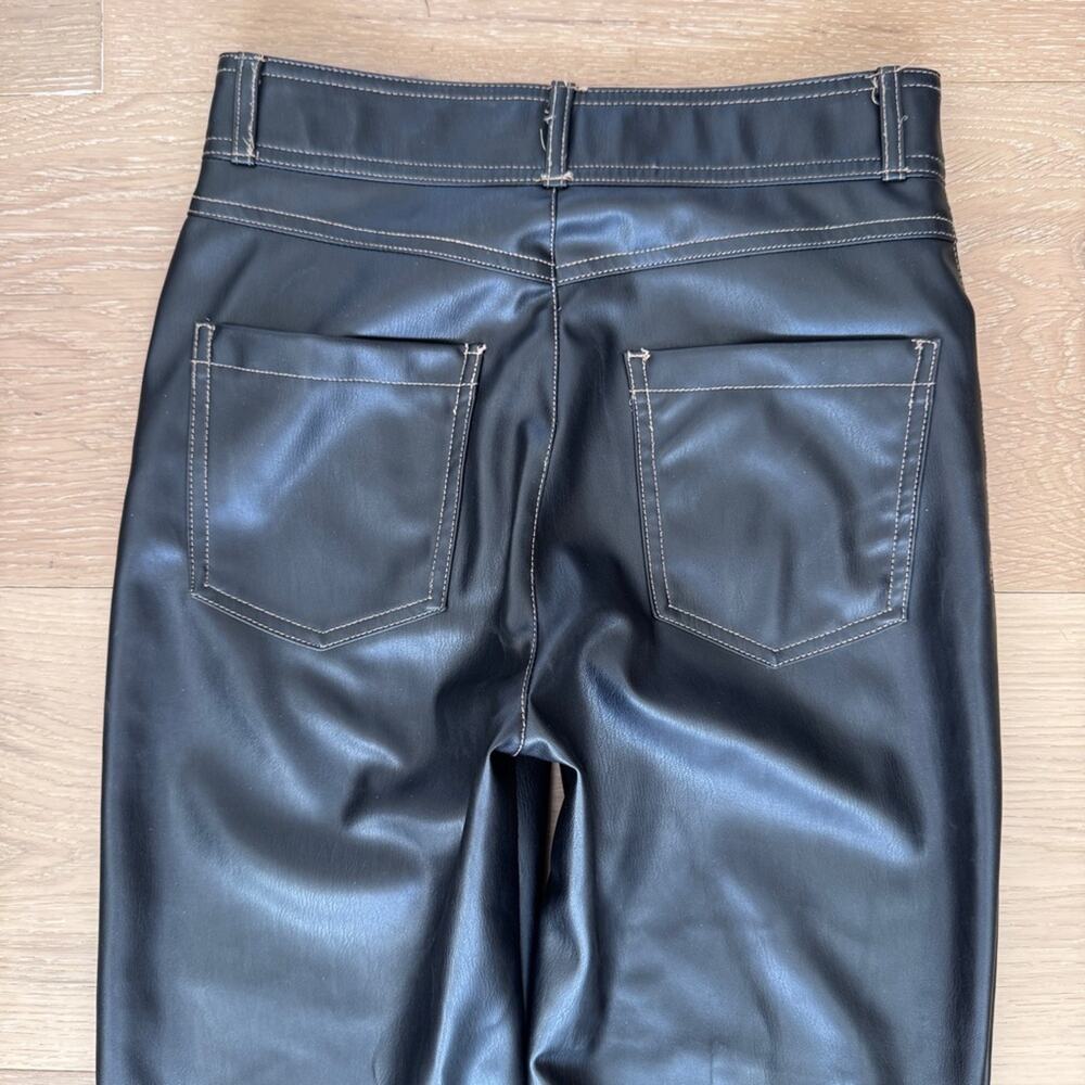 Zara Black Faux Leather Straight Leg Contrast Stitch Pants size XS - Picture 15 of 16